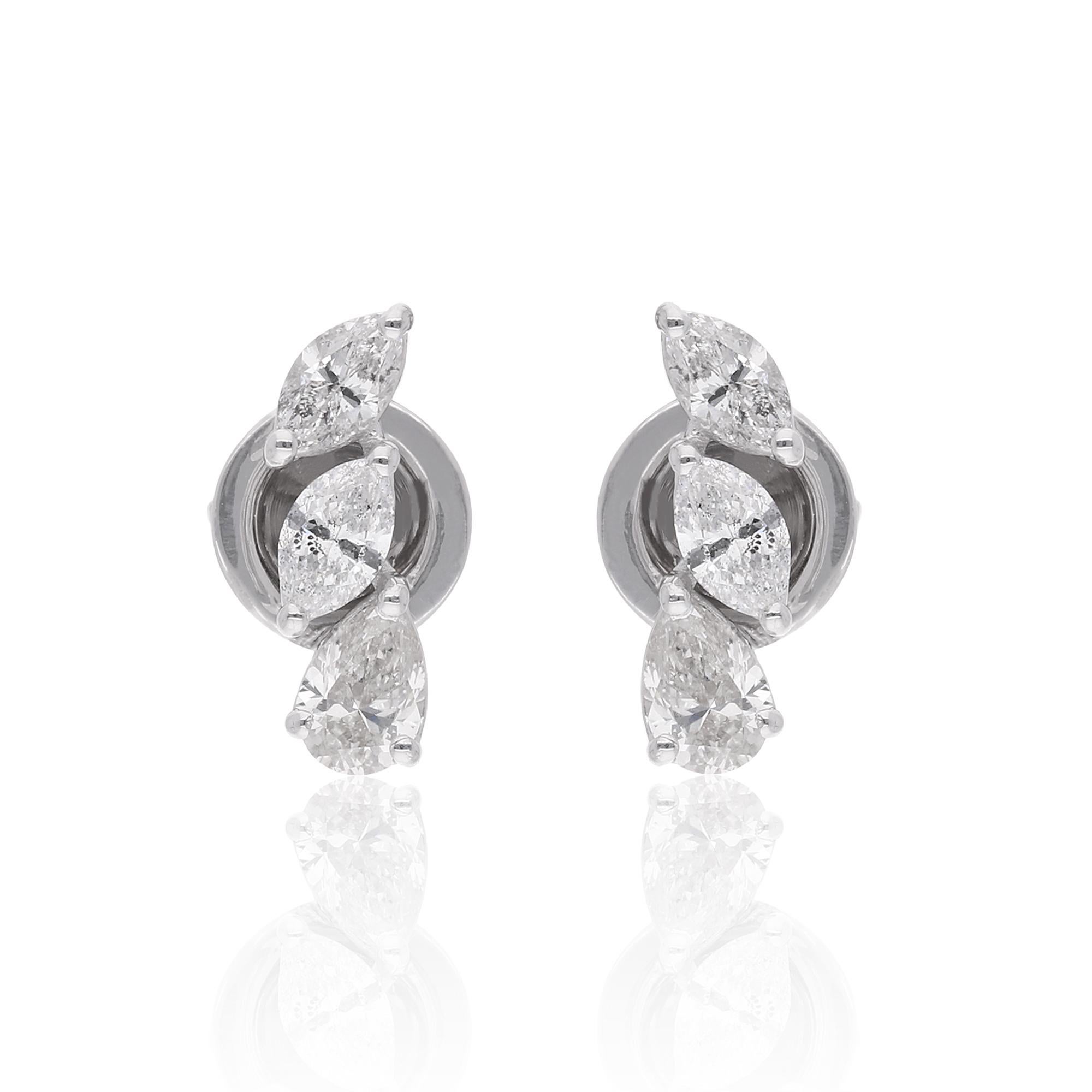 Modern 1.00 Carat Marquise Pear Diamond Stud Earrings 14 Karat White Gold Fine Jewelry For Sale