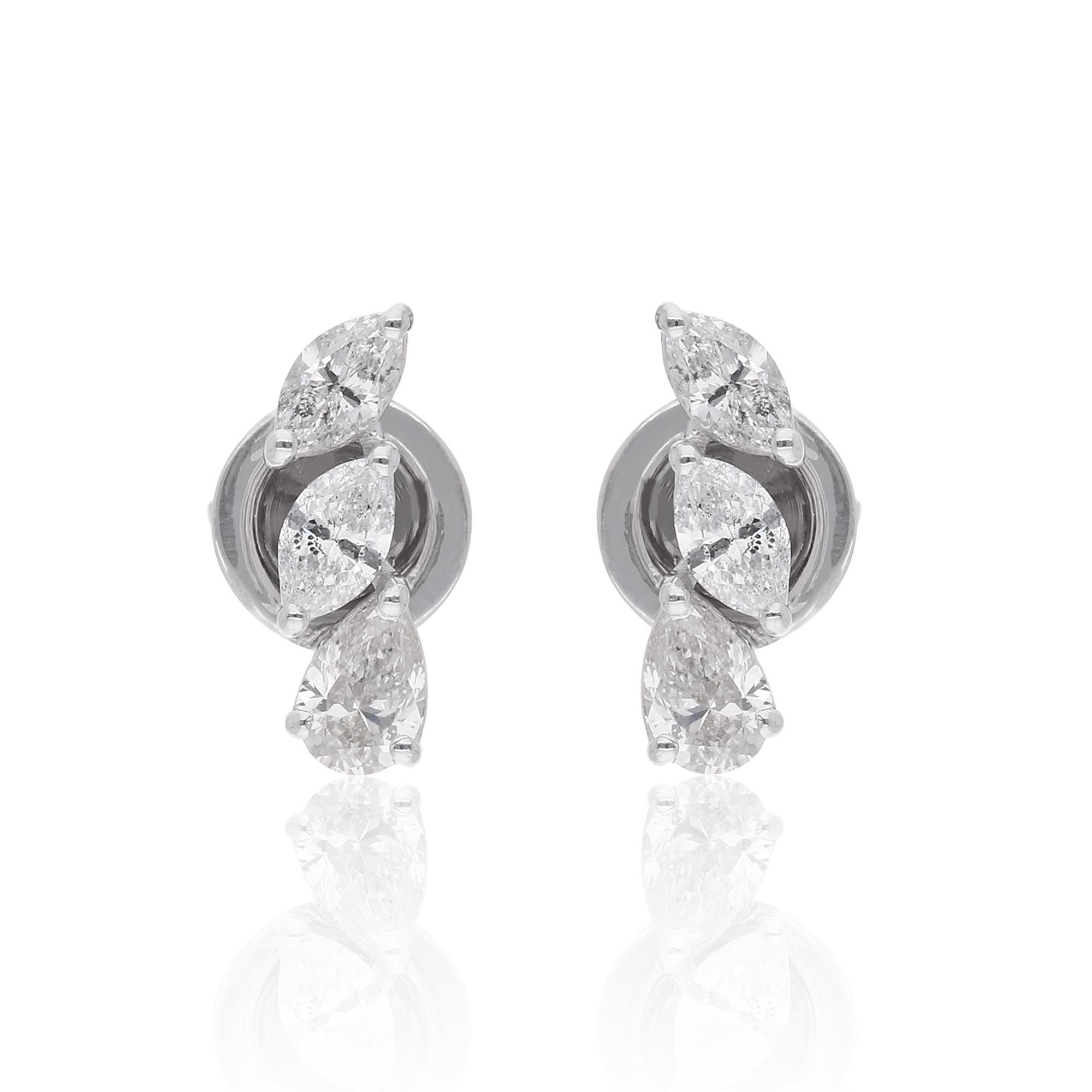 Modern 1.00 Carat Marquise Pear Diamond Stud Earrings 18 Karat White Gold Fine Jewelry For Sale