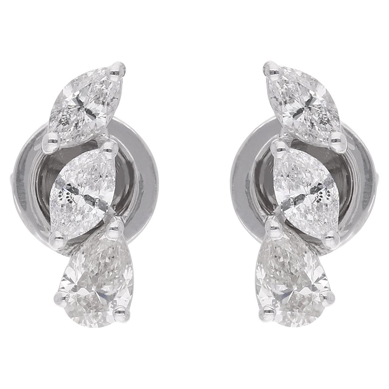 1.00 Carat Marquise Pear Diamond Stud Earrings 18 Karat White Gold Fine Jewelry