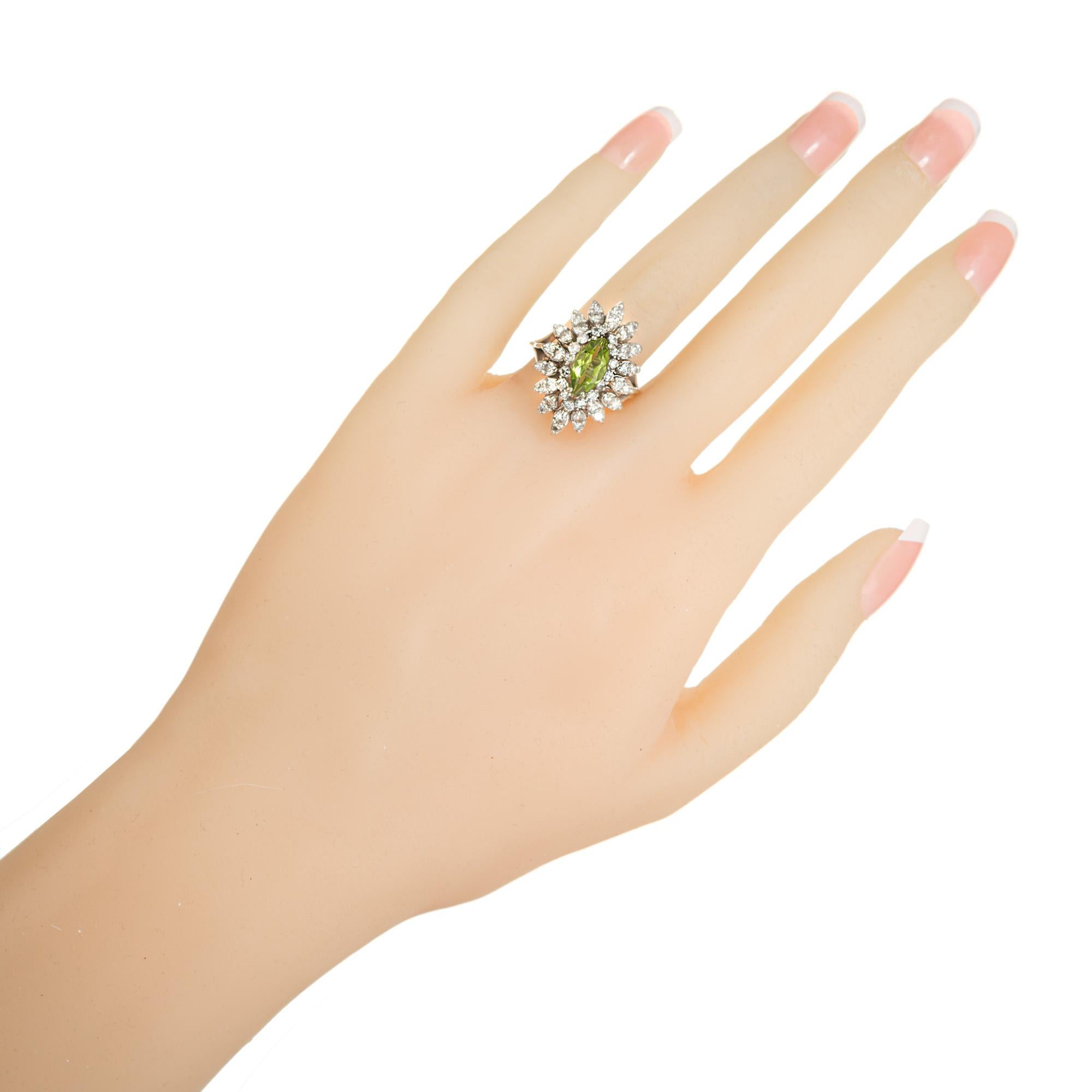 Women's 1.00 Carat Marquise Peridot Diamond Gold Cluster Cocktail Ring For Sale