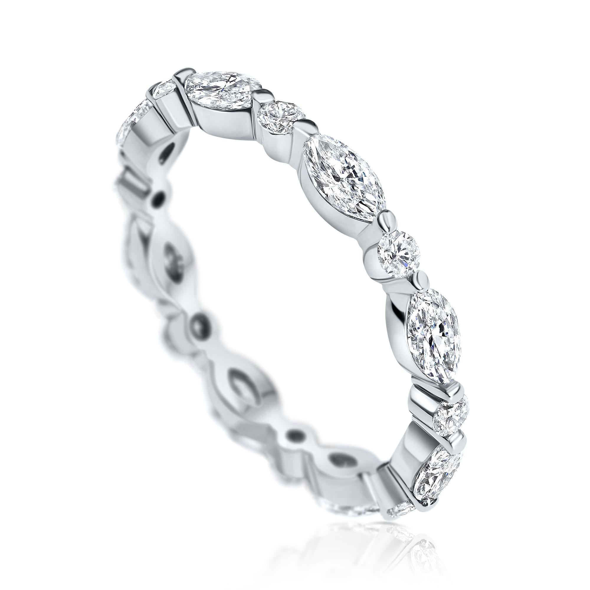 For Sale:  1.00 Carat Marquise & Round Cut Diamond Eternity Wedding Band in 14k White Gold 2