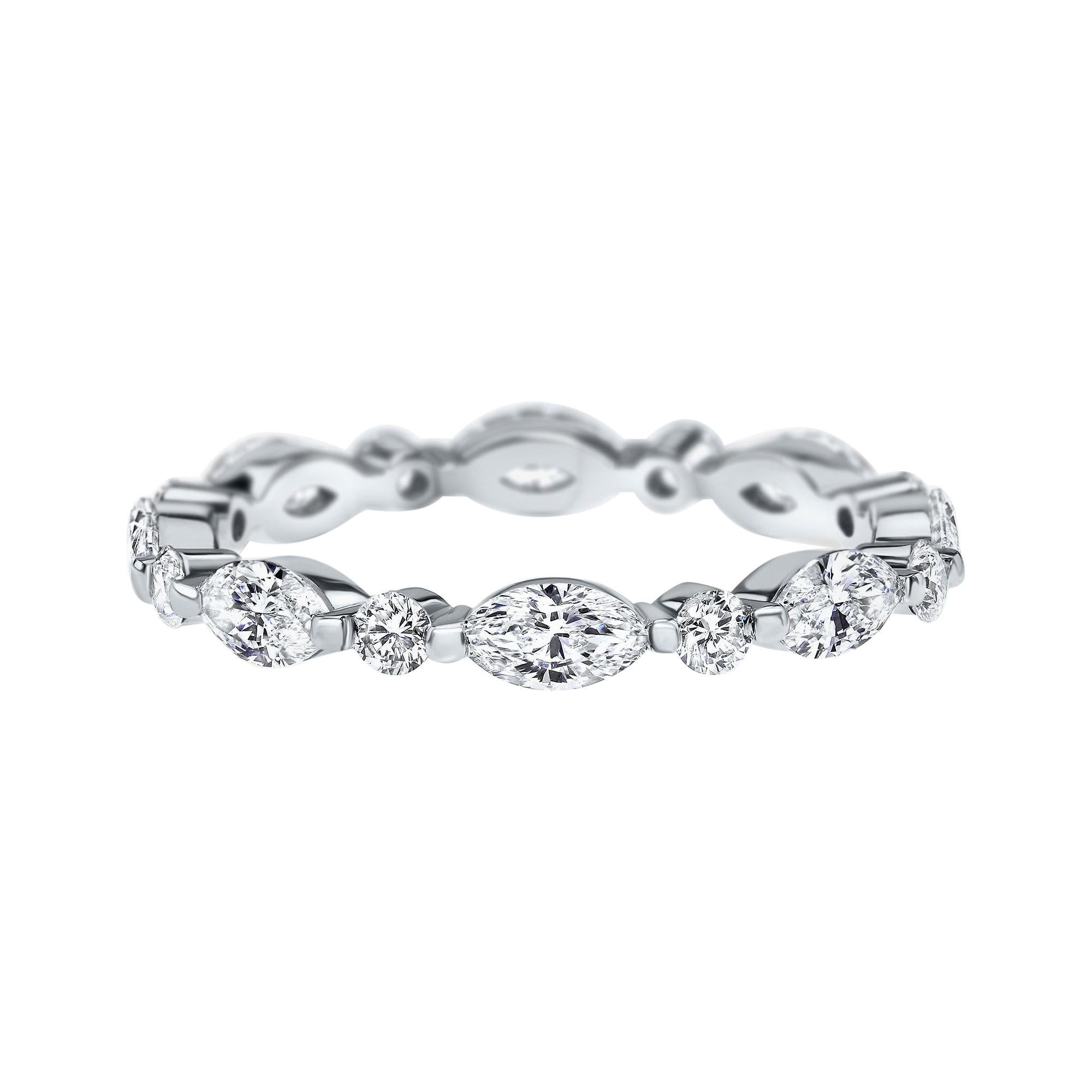 For Sale:  1.00 Carat Marquise & Round Cut Diamond Eternity Wedding Band in 14k White Gold