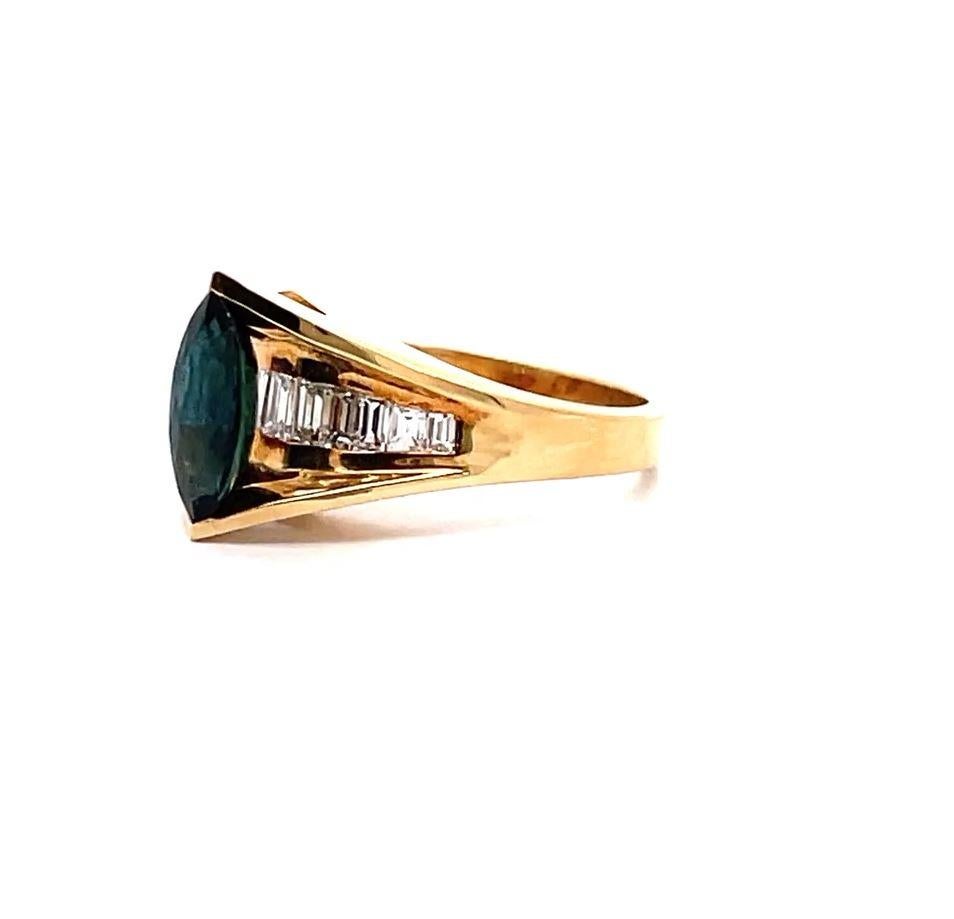 1.00 Carat Marquise Sapphire Ring with Baguette Diamonds in 14K Yellow Gold For Sale 1