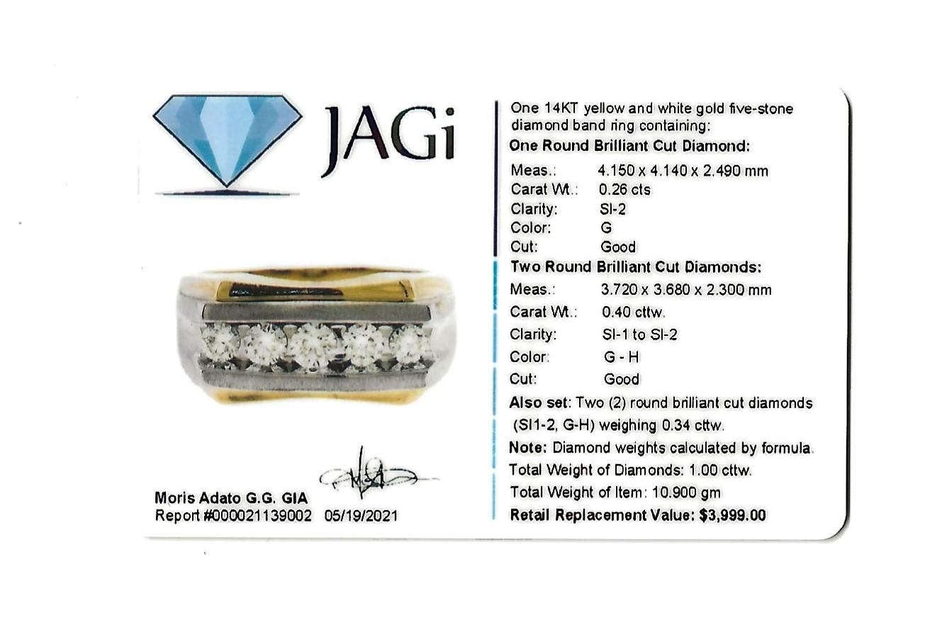 1.00 Carat Mens Channel Set Round Diamond Band Ring in Yellow and White Gold For Sale 6