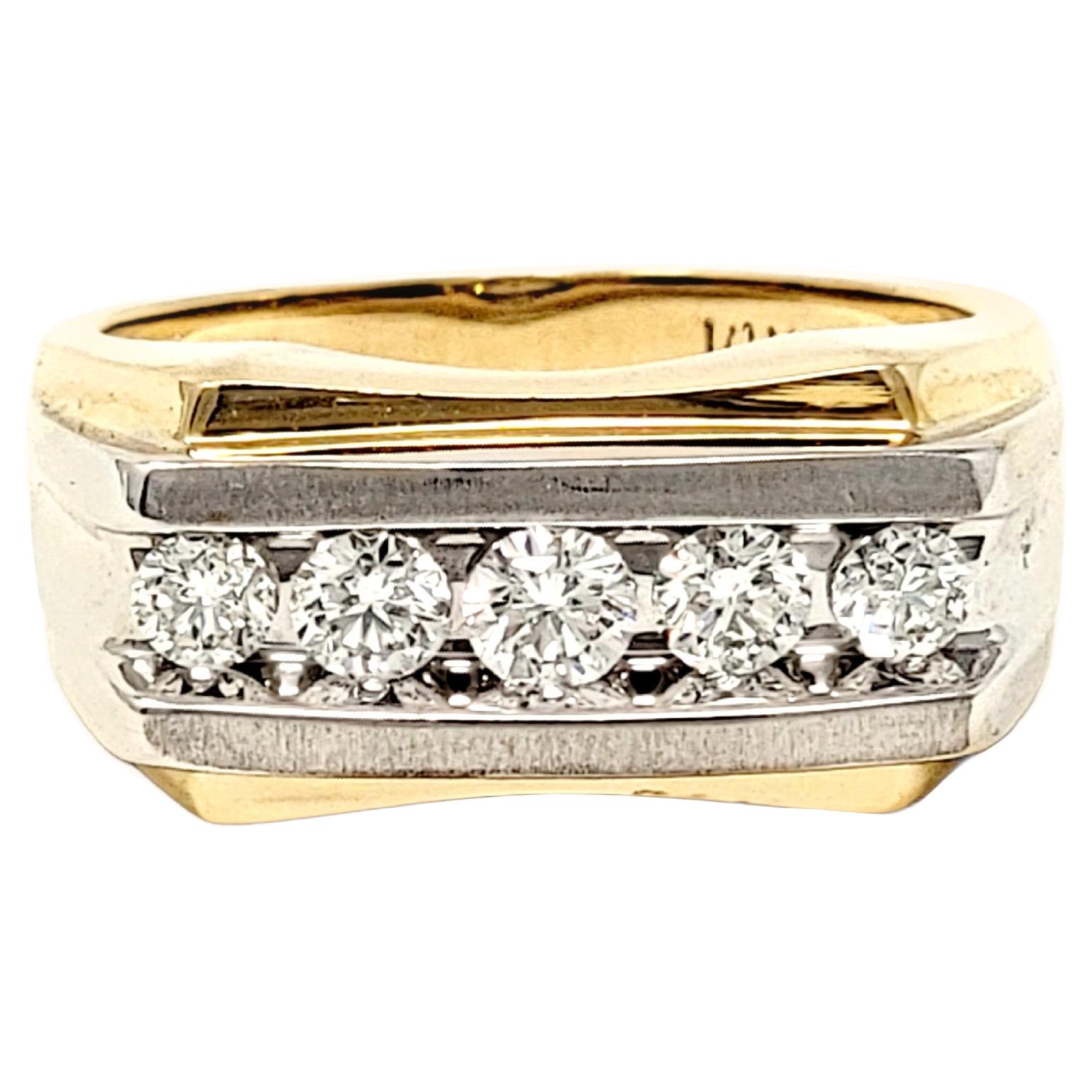 1.00 Carat Mens Channel Set Round Diamond Band Ring in Yellow and White Gold