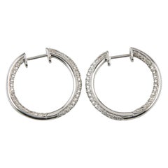 1.00 Carat Micro Pave Round Diamond Hoop Earrings Set in 14 Karat White Gold