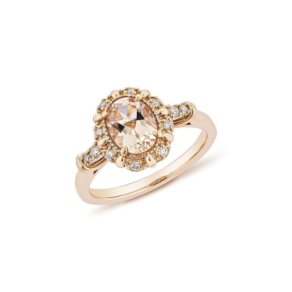 Contemporary 1.00 Carat Morganite Fancy Ring in 18Karat Rose Gold with White Diamond.    For Sale