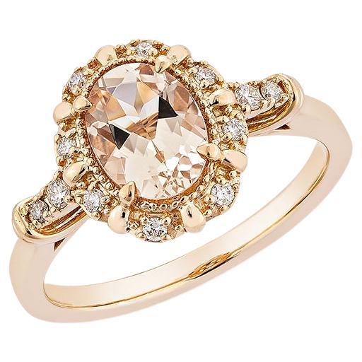 1,00 Karat Morganit Fancy Ring aus 18 Karat Roségold mit weißem Diamant.   