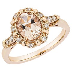1.00 Carat Morganite Fancy Ring in 18Karat Rose Gold with White Diamond.   