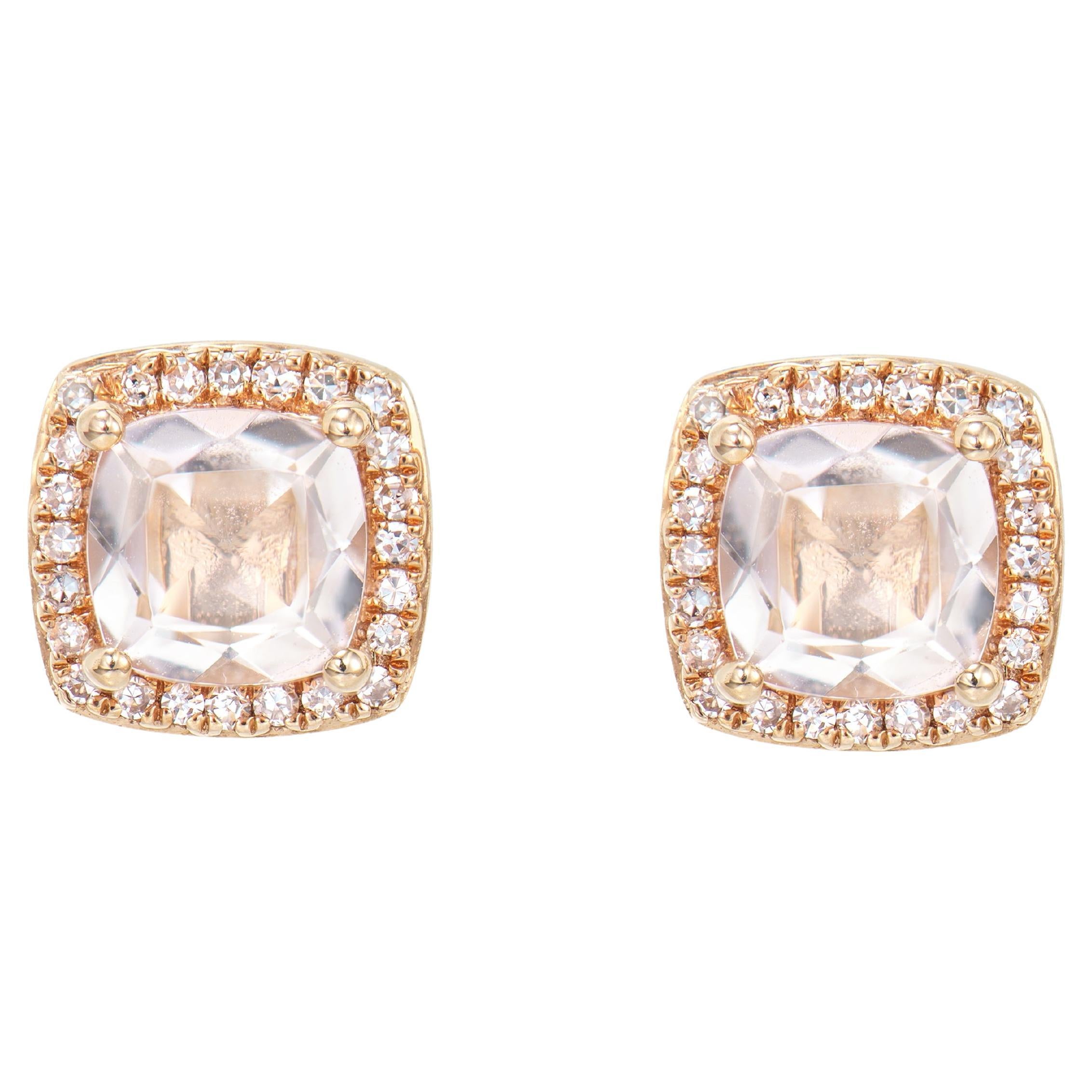 Clous d'oreilles en or rose 18 carats avec Morganite de 1,00 carat et diamant blanc.