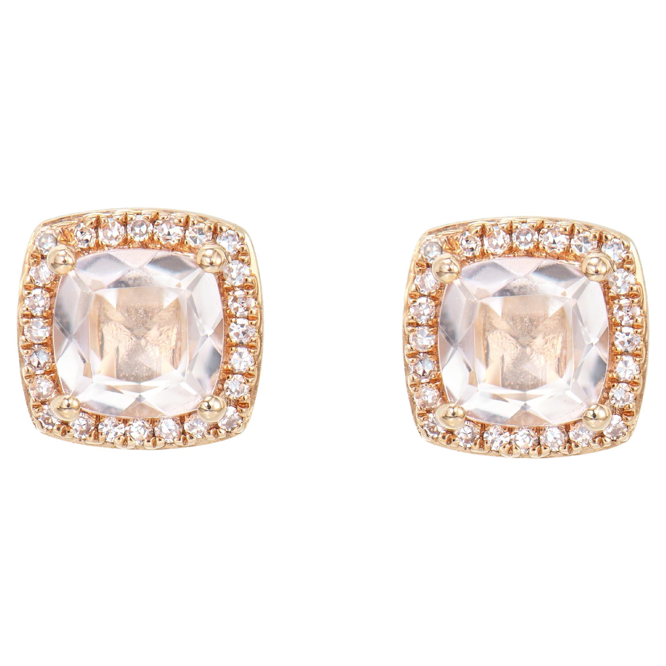 Sunita Nahata Morganite 1.00ct. Stud Earring in 18KRG with White Diamond. For Sale