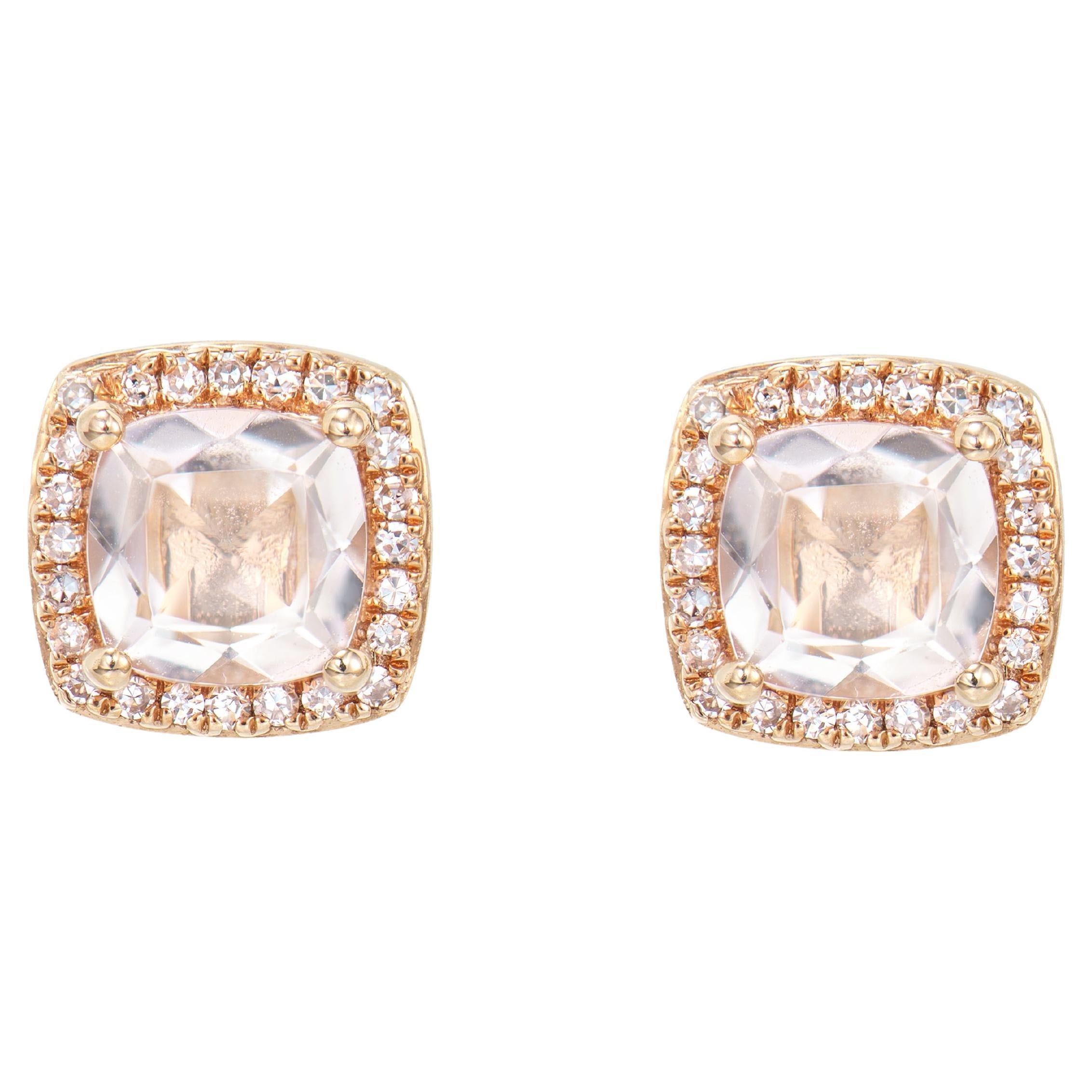 1.00 Carat Morganite Stud Earring in 18Karat Rose Gold with White Diamond.