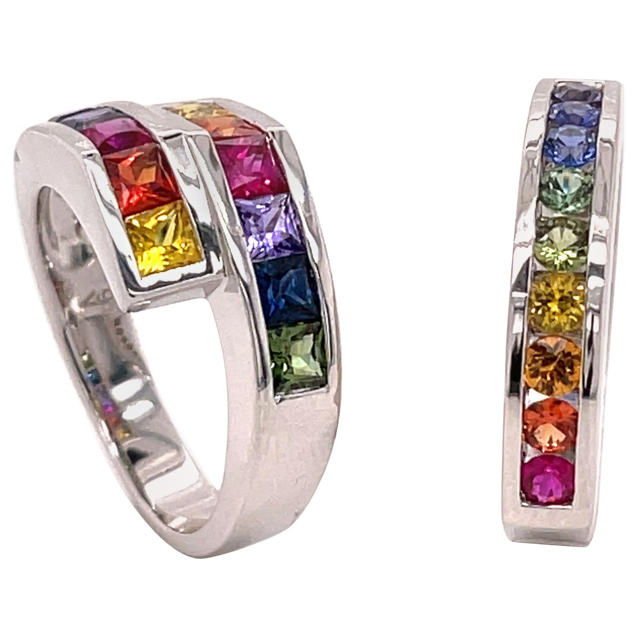 Women's or Men's 1.00 Carat Multi-Color Sapphire Ring in 18 Karat Gold