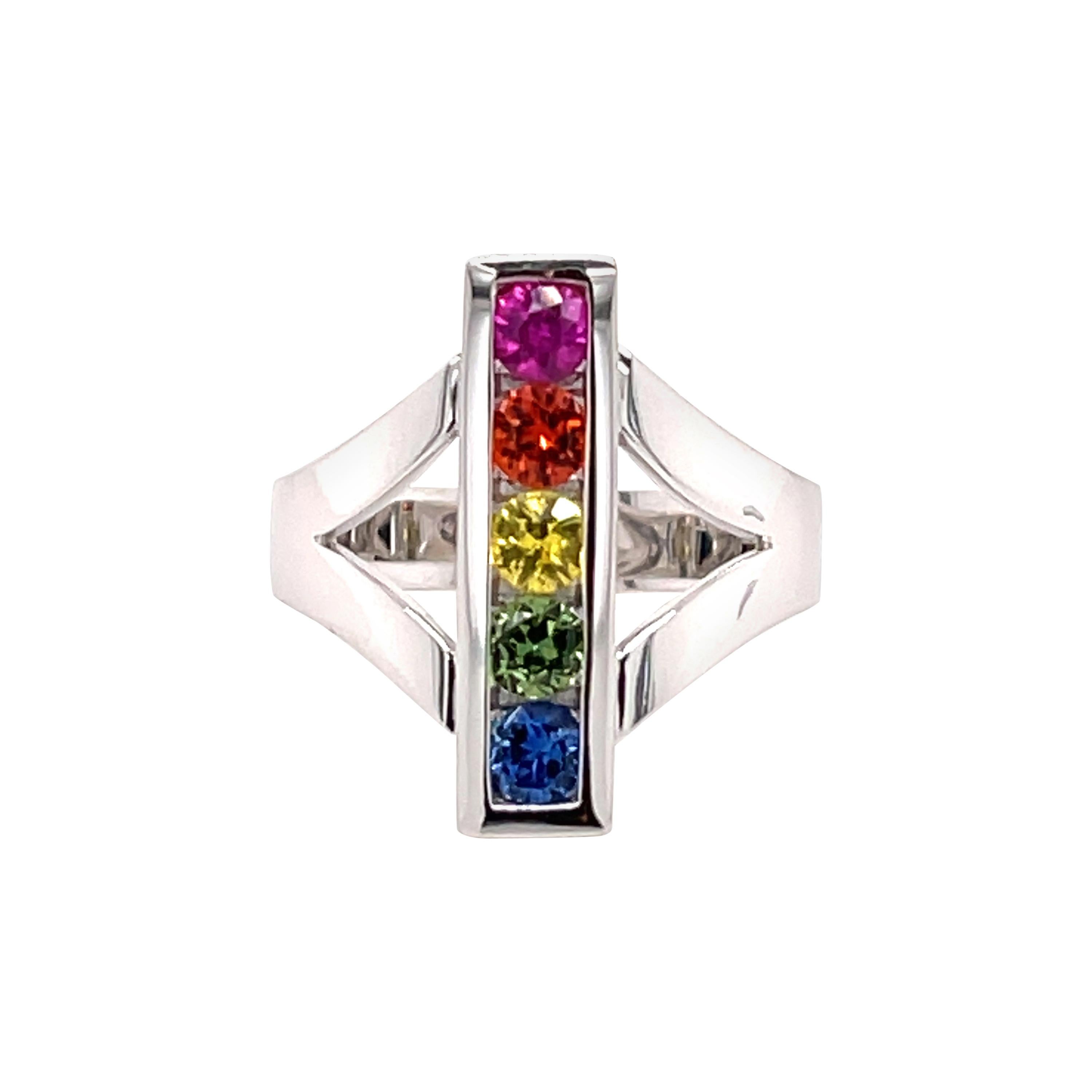 1.00 Carat Multi-Color Sapphire Ring in 18 Karat Gold