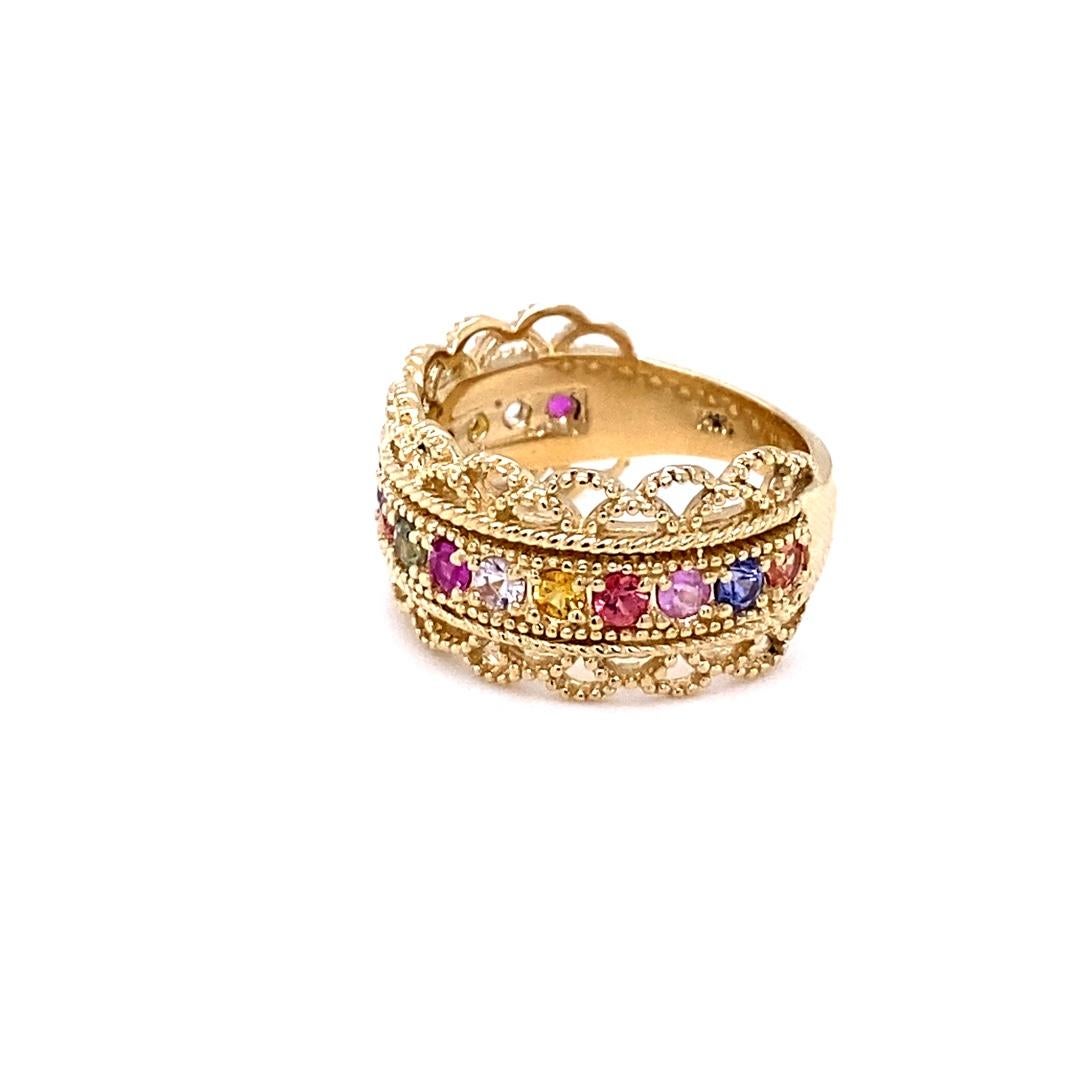 1.00 Carat Multi Color Sapphire Yellow Gold Cocktail Band In New Condition For Sale In Los Angeles, CA