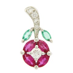 1.00 Carat Multi Gemstones 0.20 Carat Diamond 18 Karat Gold Flower Pendant Charm