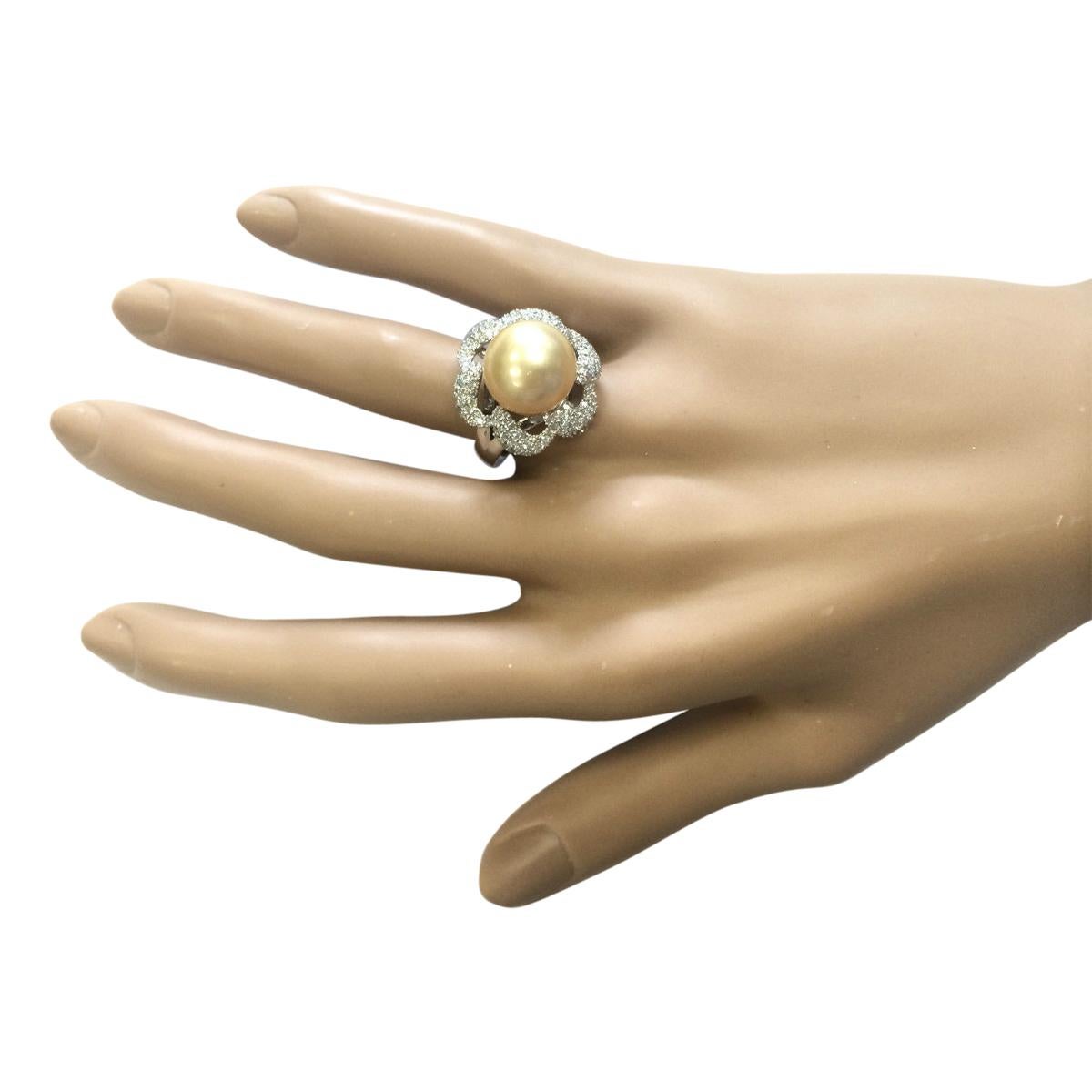 Natural South Sea Pearl 14 Karat White Gold Diamond Ring In New Condition For Sale In Los Angeles, CA