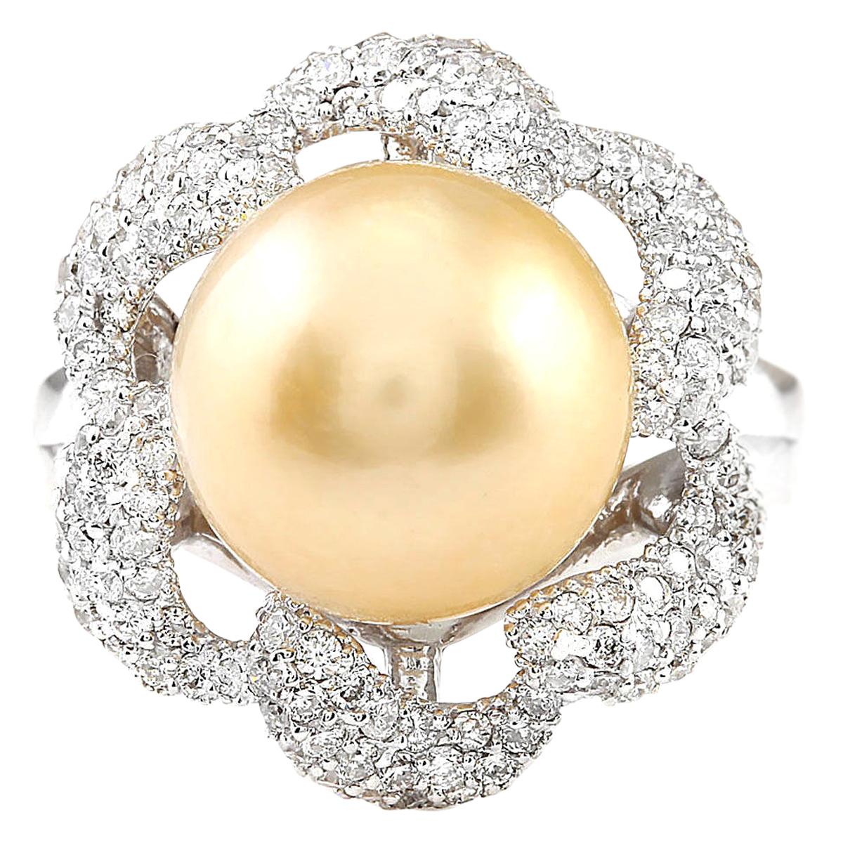 1.30 Carat Natural South Sea Pearl 18 Karat White Gold Diamond Ring For ...