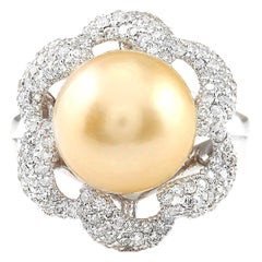 Natural South Sea Pearl 14 Karat White Gold Diamond Ring