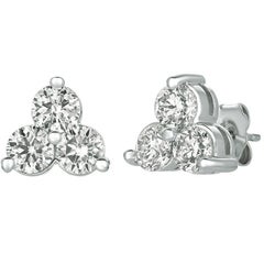 1.00 Carat Natural 3 Diamond Earrings G SI in 14k White Gold