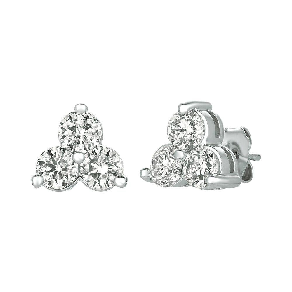 1.00 Carat Natural 3 Diamond Earrings G SI in 14k White Gold