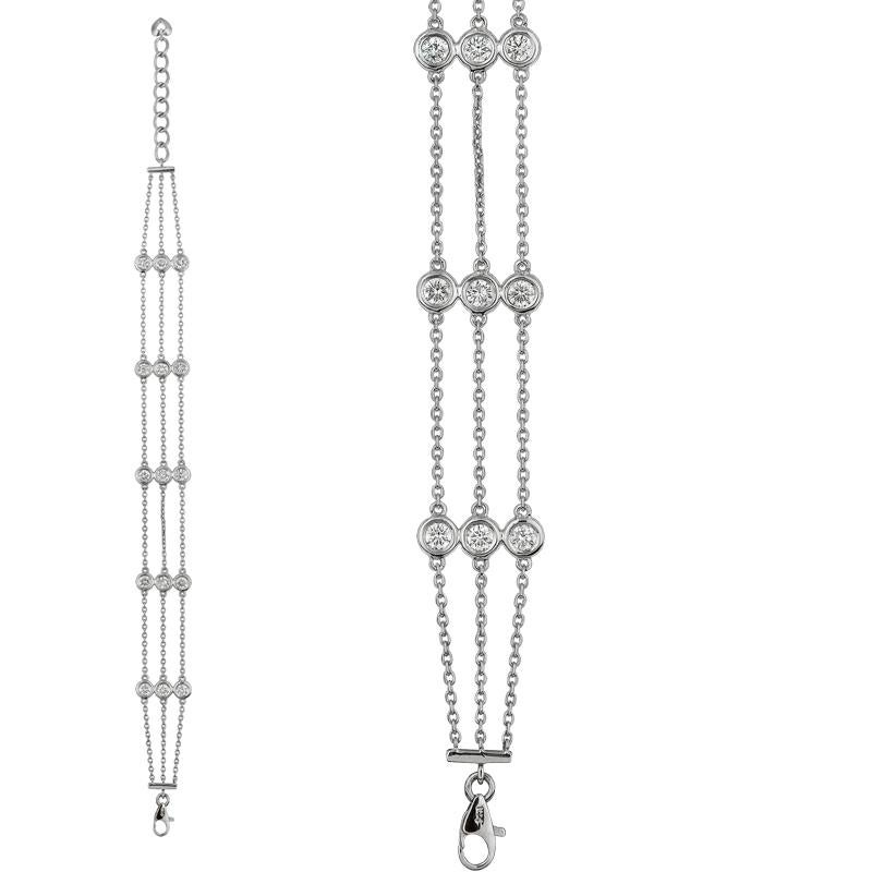 Contemporary 1.00 Carat Natural 3 Rows Diamond Bracelet G SI 14 Karat White Gold 7 Pointers For Sale