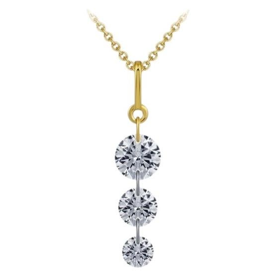 Pre-owned Morris & David 1.00 Carat Natural 3 Stone Diamond Fancy Necklace 14k Yellow Gold G Si