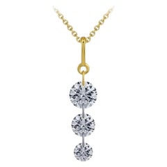 1.00 Carat Natural 3 Stone Diamond Fancy Necklace 14K Yellow Gold G SI