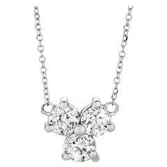 1.00 Carat Natural 3-Stone Diamond Necklace 14 Karat White Gold G SI Chain