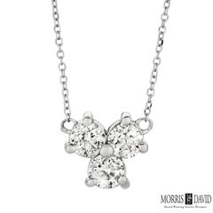 1.00 Carat Natural 3-Stone Diamond Necklace 14 Karat White Gold G SI Chain