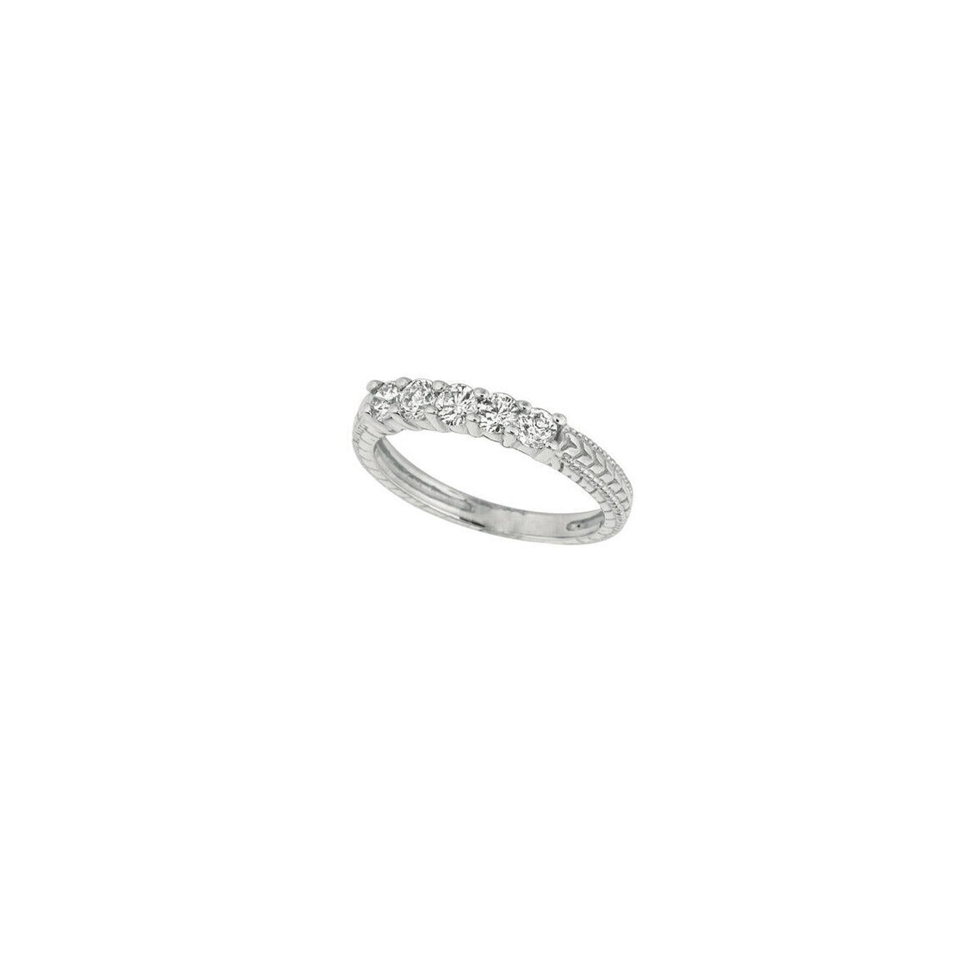 For Sale:  1.00 Carat Natural 5 Stone Diamond Ring Band 14K White Gold 2