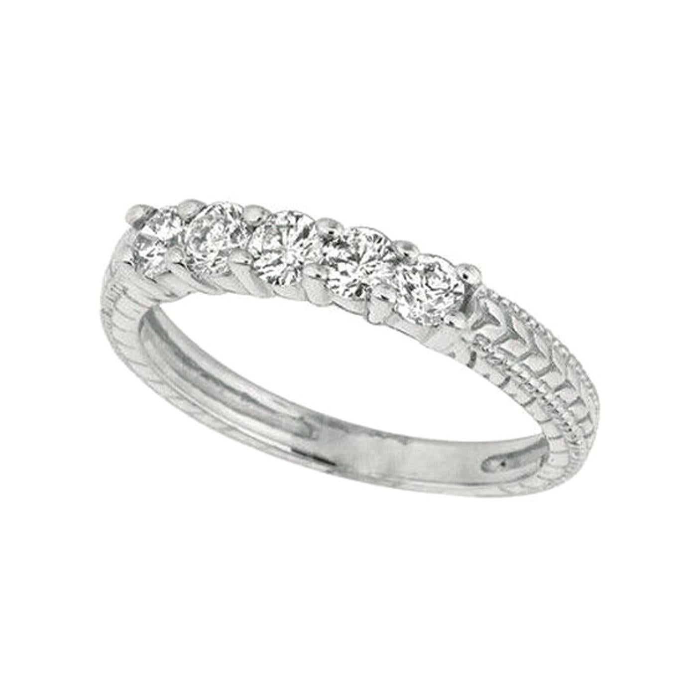 For Sale:  1.00 Carat Natural 5 Stone Diamond Ring Band 14K White Gold