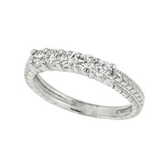 1.00 Carat Natural 5 Stone Diamond Ring Band 14K White Gold