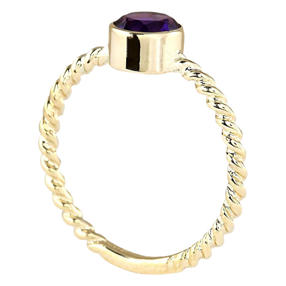 Round Cut Natural Amethyst Ring In 14 Karat Yellow Gold  For Sale