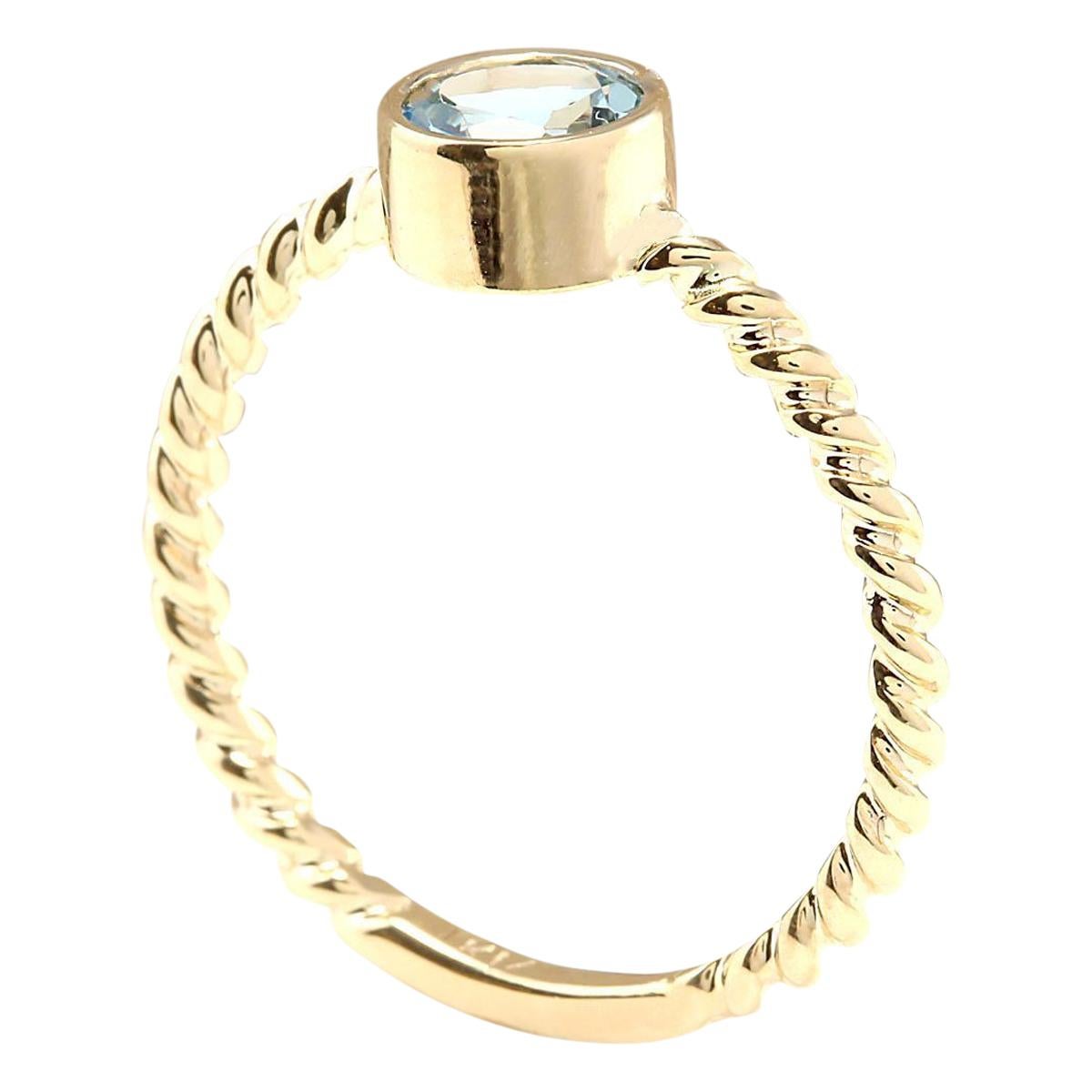 Round Cut Natural Aquamarine Ring In 14 Karat Yellow Gold  For Sale