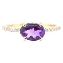 1.00 Carat Natural, Buffed Top Amethyst and Diamond Ring Set in 18 Karat Gold