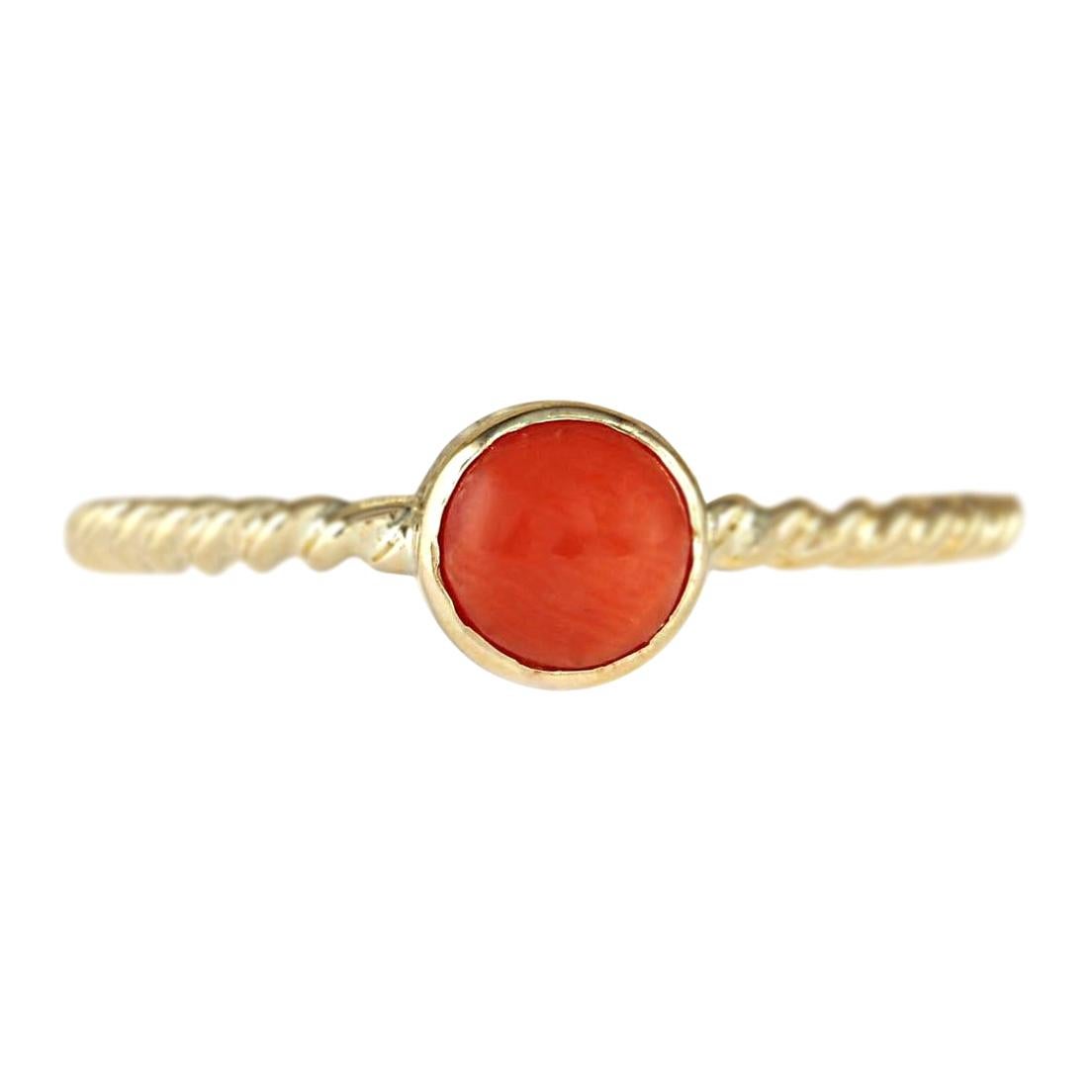 Natural Coral Ring In 14 Karat Yellow Gold  For Sale