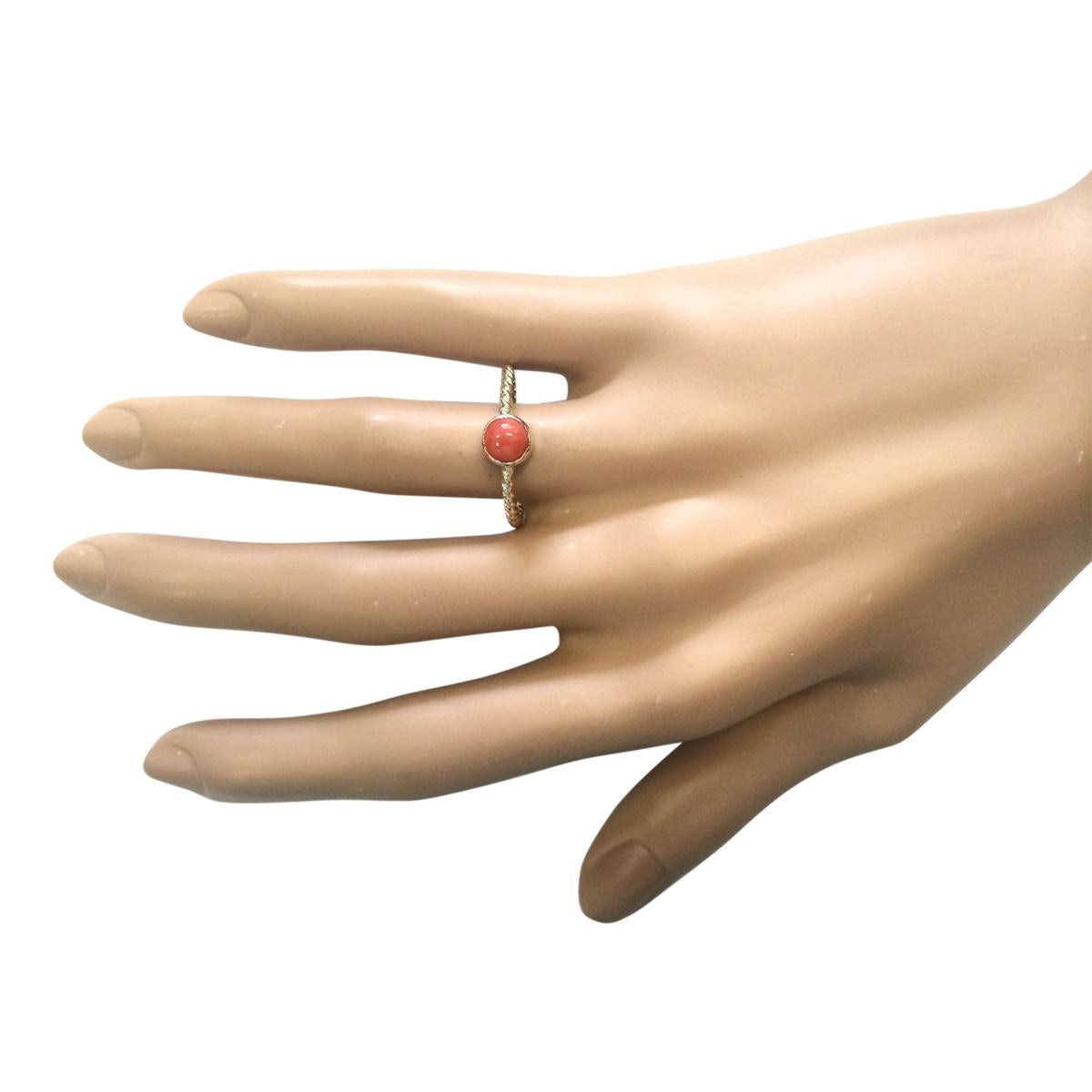 Round Cut Natural Coral Ring In 14 Karat Yellow Gold  For Sale