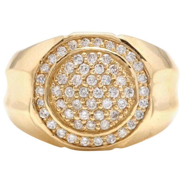 1.00 Carat Natural Diamond 14 Karat Solid Yellow Gold Men's Ring For Sale