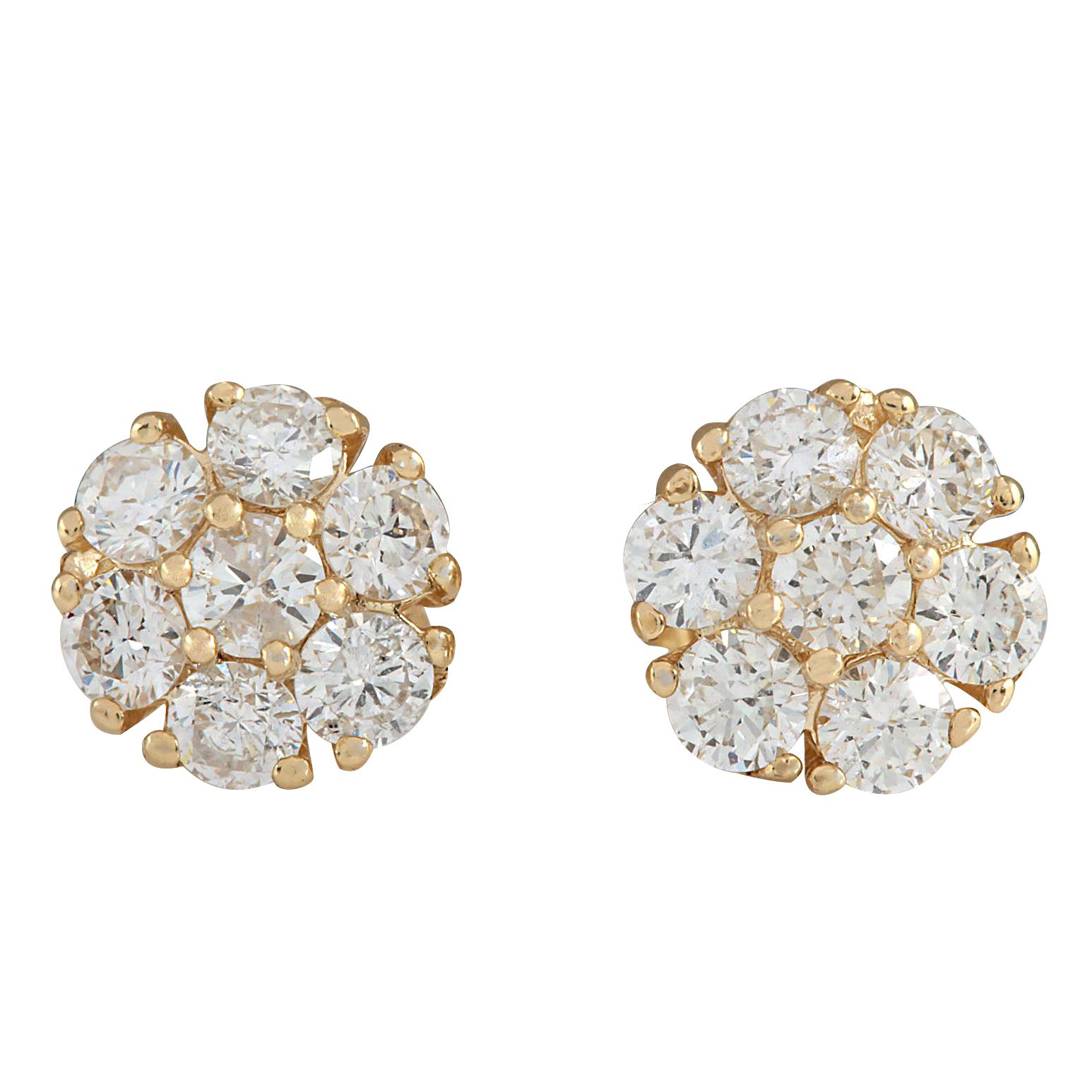 1.00 Carat Natural Diamond Earrings In 14 Karat Yellow Gold  For Sale