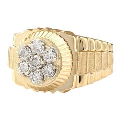 Men 1.00 Carat Natural Diamond 18 Karat Yellow Gold Ring