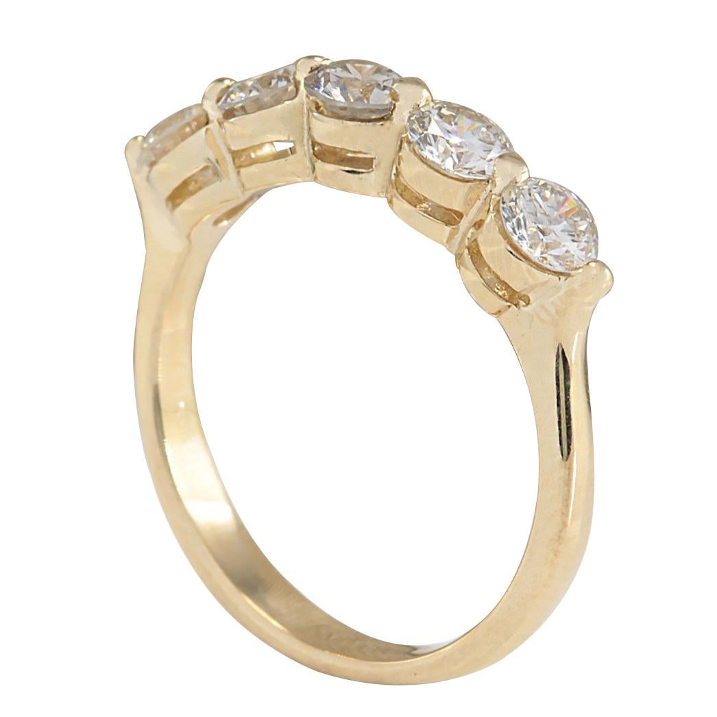 Round Cut Natural Diamond 14 Karat Yellow Gold Ring For Sale
