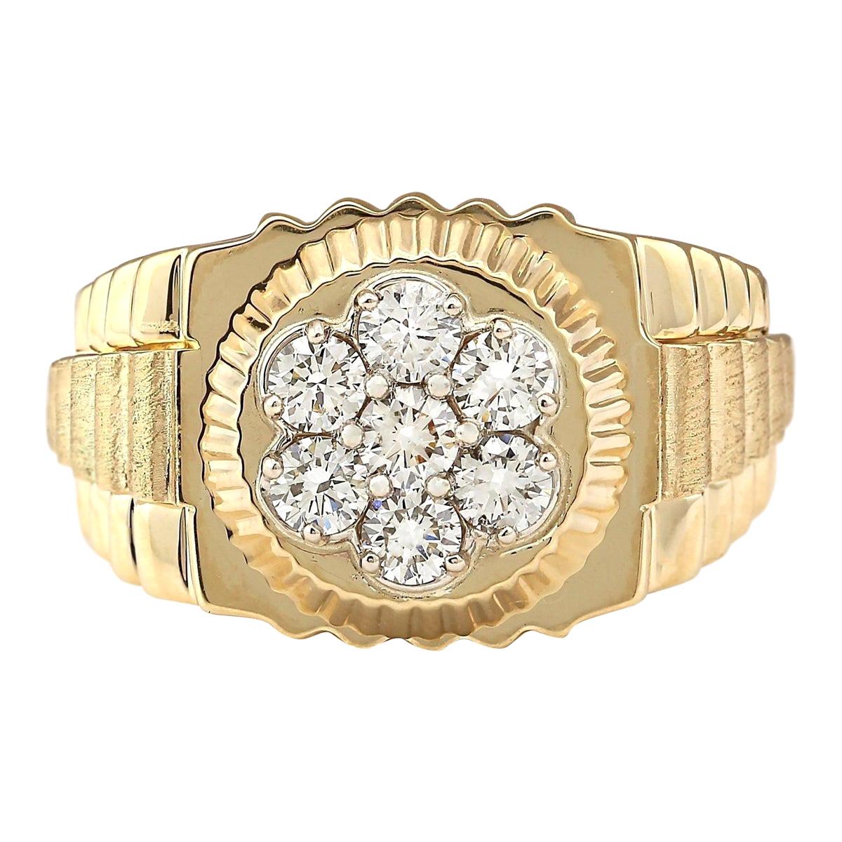 Men 1.00 Carat Natural Diamond 18 Karat Yellow Gold Ring For Sale