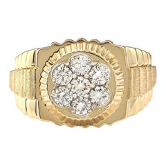 Men 1.00 Carat Natural Diamond 18 Karat Yellow Gold Ring