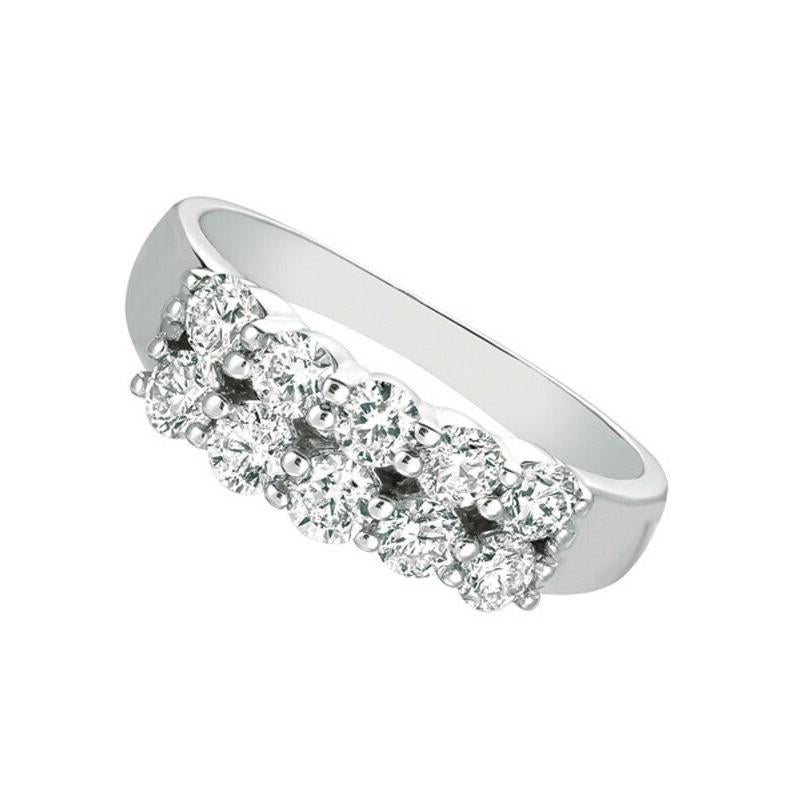 Contemporary 1.00 Carat Natural Diamond 2 Rows Ring G SI 14 Karat White Gold For Sale