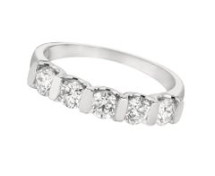 1.00 Carat Natural Diamond 5-Stone Ring Band G SI 14 Karat White Gold