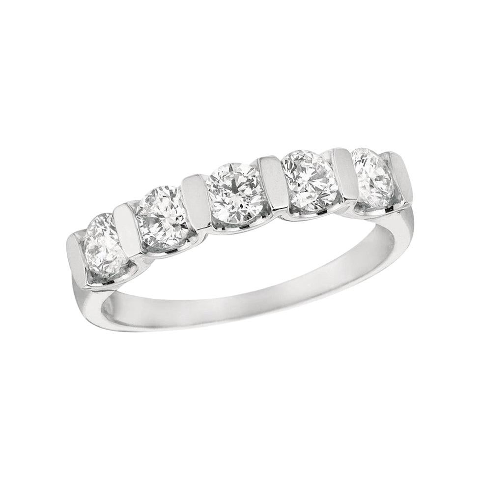 For Sale:  1.00 Carat Natural Diamond 5-Stone Ring Band G SI 14 Karat White Gold
