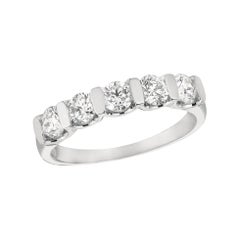 1.00 Carat Natural Diamond 5-Stone Ring Band G SI 14 Karat White Gold