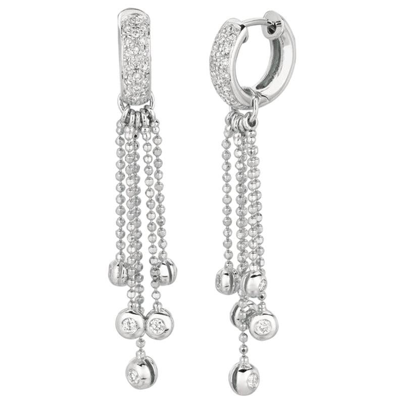 1.00 Carat Natural Diamond 5 Strand Pave Set Earrings G SI 14 Karat White Gold For Sale