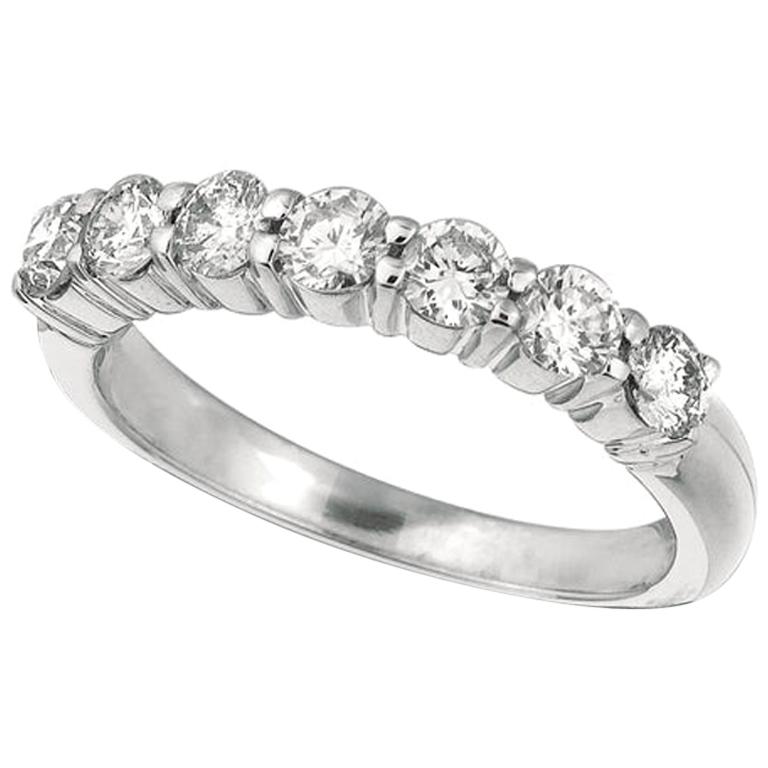 1.00 Carat Natural Diamond 7-Stone Ring G SI 14 Karat White Gold For Sale